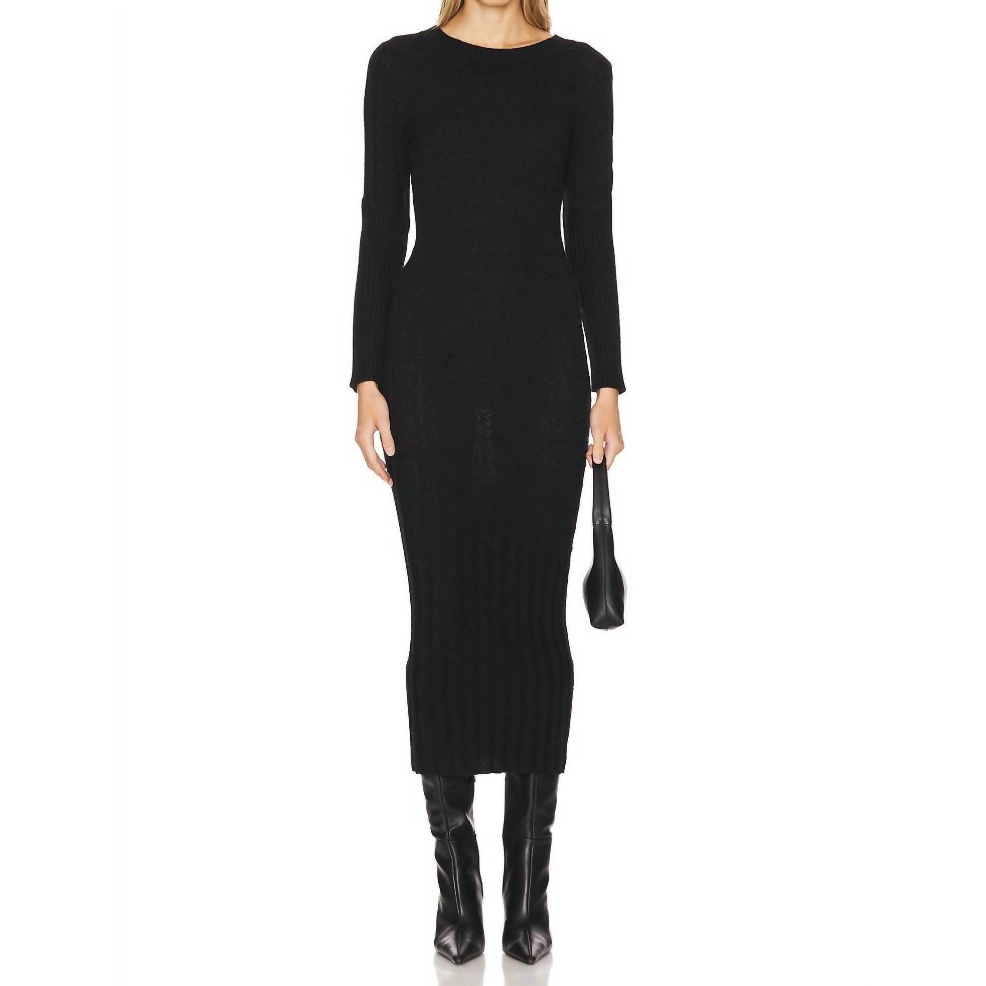 New Central Park West Constance Cable Maxi Long Sleeve Dress In Black